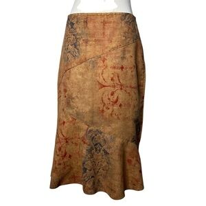 Y2K Occhi Neri Italia Brown Faux Suede Flared Hem Midi Skirt Made in Italy